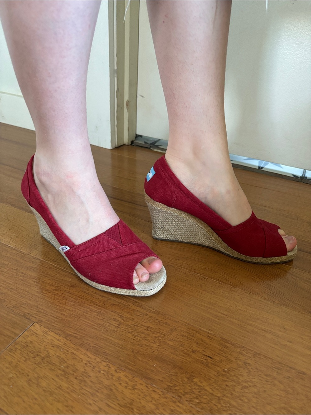 Toms Red Canvas Wedge Heels